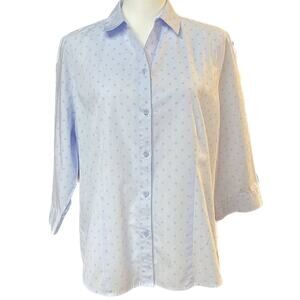 Chico's Button Up Two-Tone Polka Dot Career Office Shirt Women 2 (12/14) Blue